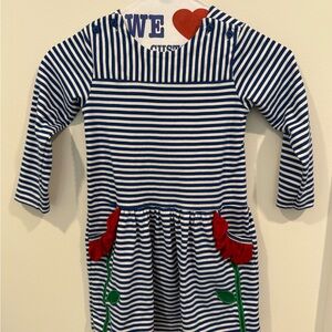 Florence Eiseman Blue and White Striped Dress with Red Accents